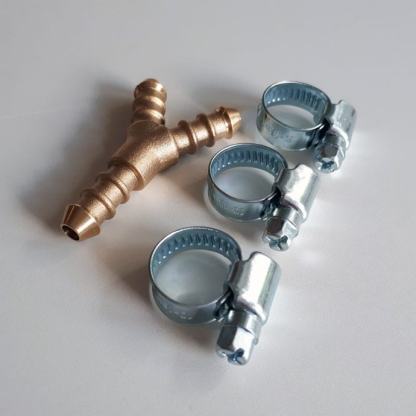 3 way "Y" connector for gas hose   worm drive clips