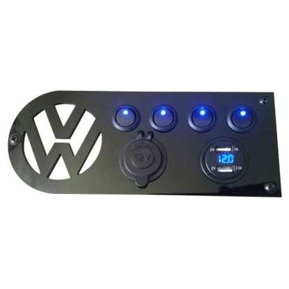 VW Control Panel - Volt meter, Double USB, 12V   4 Switch unit