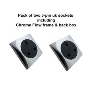 Berker Twin pack of 2 single 240v sockets & 2 Chrome fascia plates.
