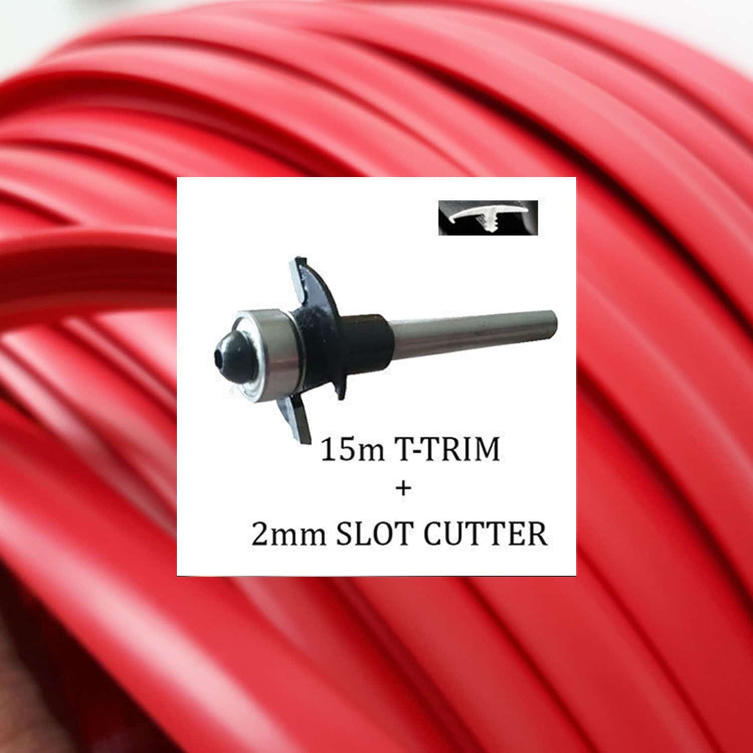 15 meters Red single lip t trim + 2mm slot cutter