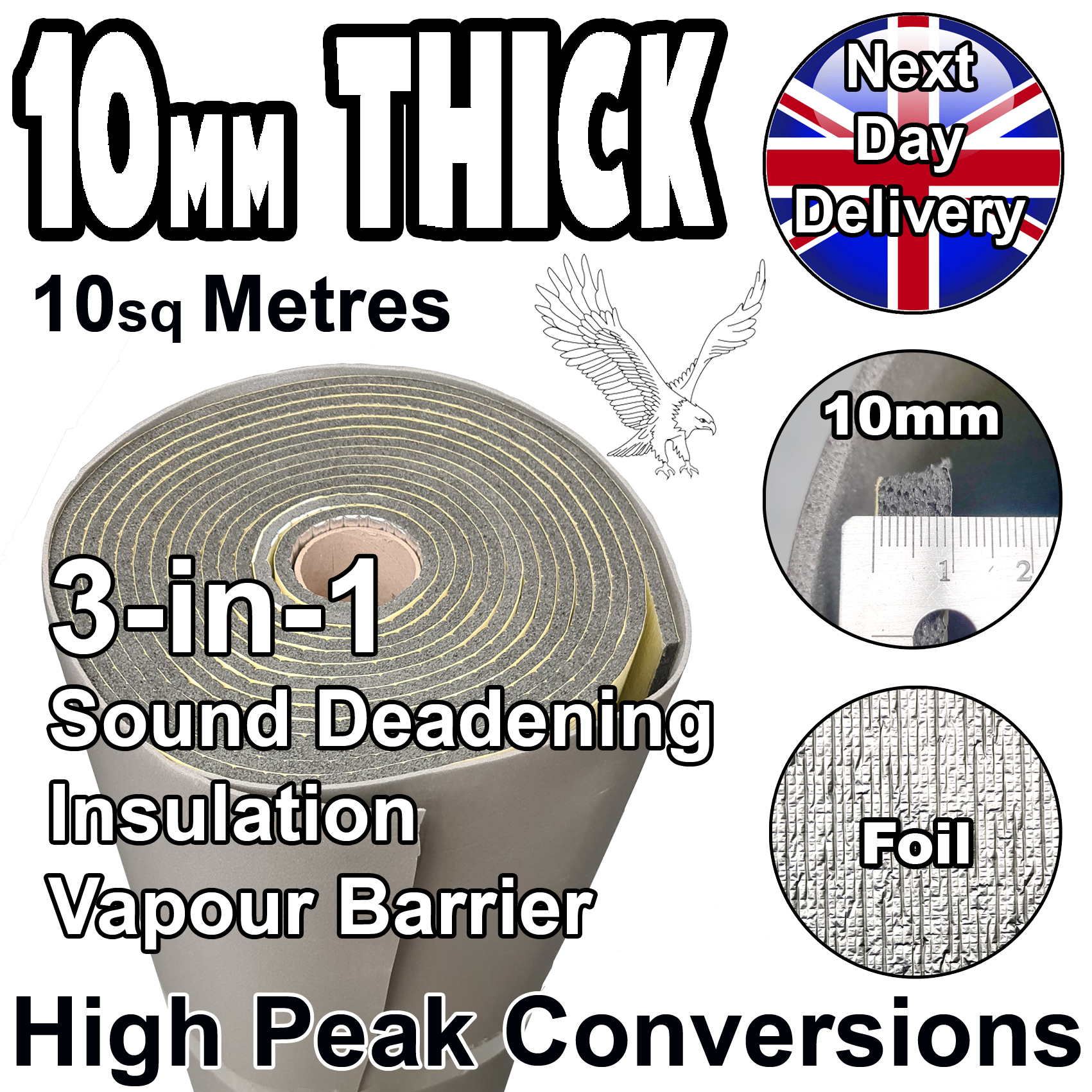 Thermal Acoustic 3-in-1 Insulation 10mm Thick - 10 Sqm Vapour Barrier