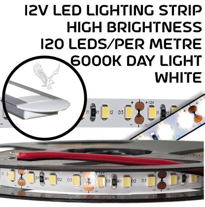 12v LED STRIP - 120 LEDS/m - 6000k Daylight - High Brightness