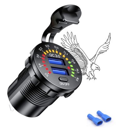 12V QC3.0 Dual USB Car Fast Charger Socket Power Outlet LED Voltmeter