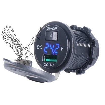 USB Voltmeter Quick Charge 3.0 with ON / OFF Blue LED for Campervan Motorhome Marine