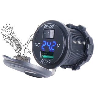 USB Voltmeter Quick Charge 3.0 with ON / OFF Blue LED for Campervan Motorhome Marine