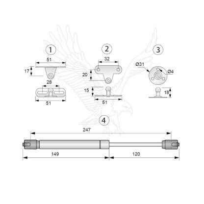 Gas strut for Overhead Lockers, etc. - Image 2