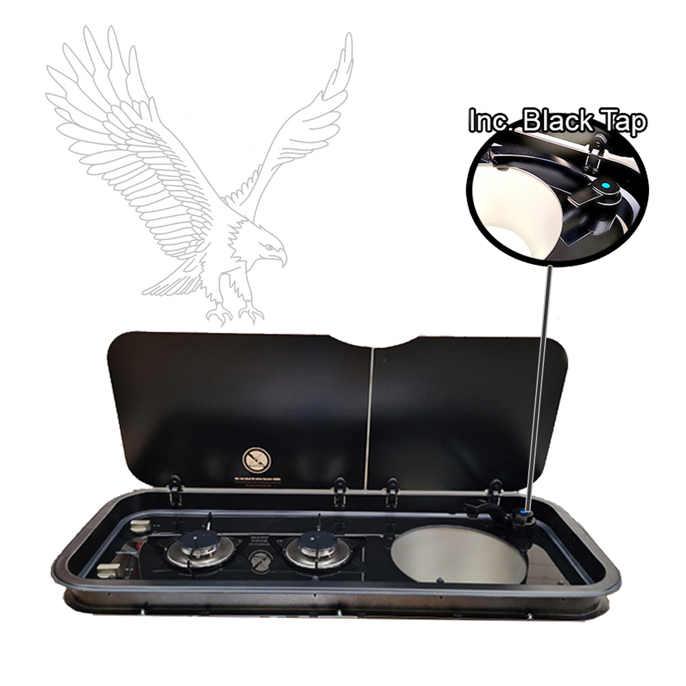 Thetford Topline 111 Double Burner Hob / Right-Hand Sink + Florenze BLACK Tap